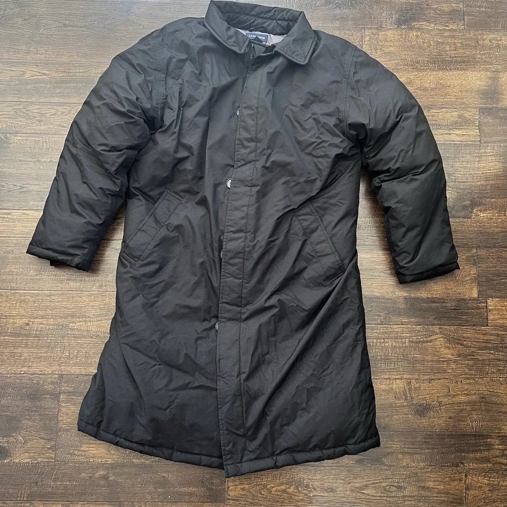 Lands End Long Down Winter Puffer Coat Womens AquaCheck‎ Black Med Zip-Up Parka